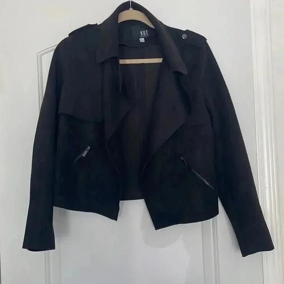 Kut Black Faux Suede Boho Jacee Draped Moto Jacket Sz S - Picture 2 of 6